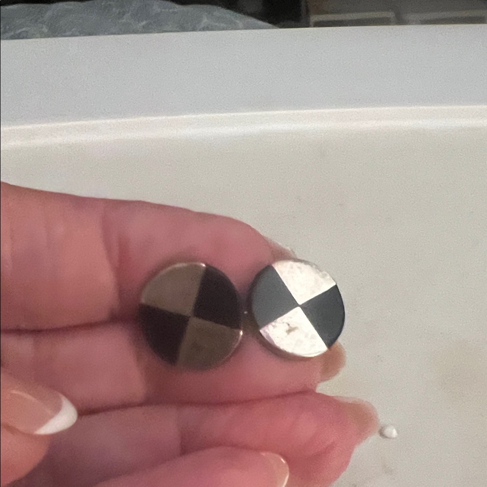 Round Two-Tone Black & Silver Cuff Links
